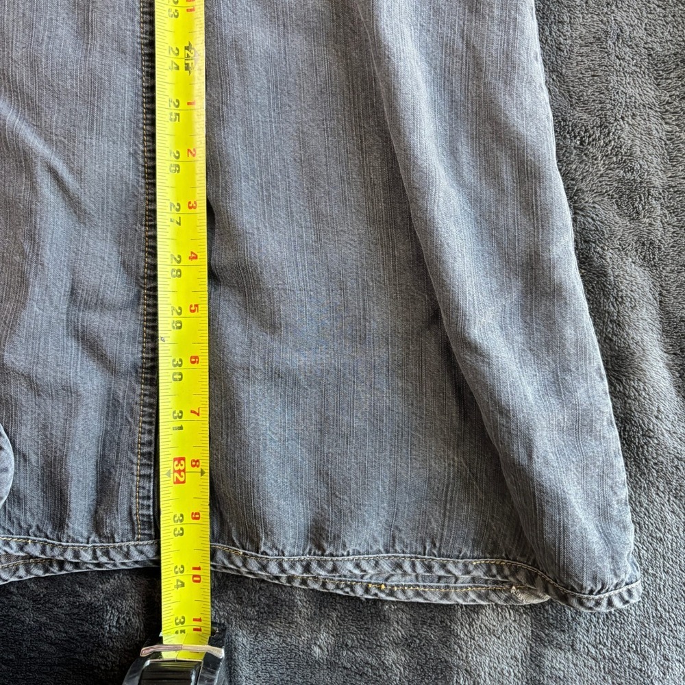 SHUKR Gray Denim Tunic Dress 2XL Mandarin Collar Button Front Modest Lagenlook - Picture 7 of 9